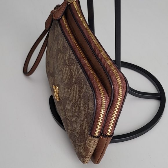 Coach Double Zip Wallet In Signature Canvas Refined Pebble Leather-Brown - Picture 4 of 12